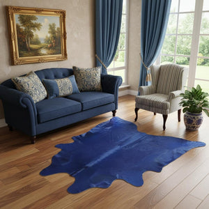 HomeRoots 6' X 7' Red Cowhide Handmade Area Rug - Luxurious Texture, Unique Craftsmanship for Any Space Navy Dyed 334439