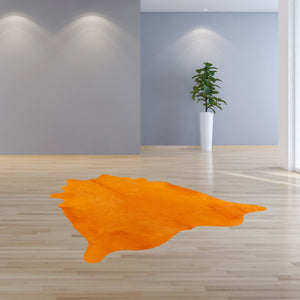 Homeroots 6 Ft Vibrant Orange Stenciled Cowhide Rug Vibrant Orange Cowhide 334440