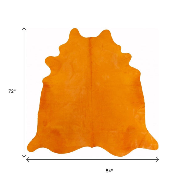 HomeRoots 6' X 7' Red Cowhide Handmade Area Rug - Luxurious Texture, Unique Craftsmanship for Any Space Vibrant Orange 334440