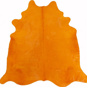 HomeRoots 6' X 7' Red Cowhide Handmade Area Rug - Luxurious Texture, Unique Craftsmanship for Any Space Vibrant Orange 334440