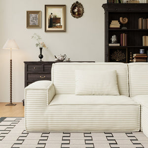 English Elm 106.3 Inch Large Striped Compression Sofa - Modern Beige Furniture For Living Rooms & Bedrooms W3147S00019