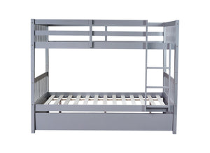English Elm Full Over Full Bunk Bed With Twin Trundle, Ladder & Guardrails - Rustic Grey, Space-Saving Design W504S00178