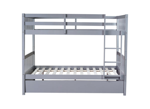 English Elm Full Over Full Bunk Bed With Twin Trundle, Ladder & Guardrails - Rustic Grey, Space-Saving Design W504S00178
