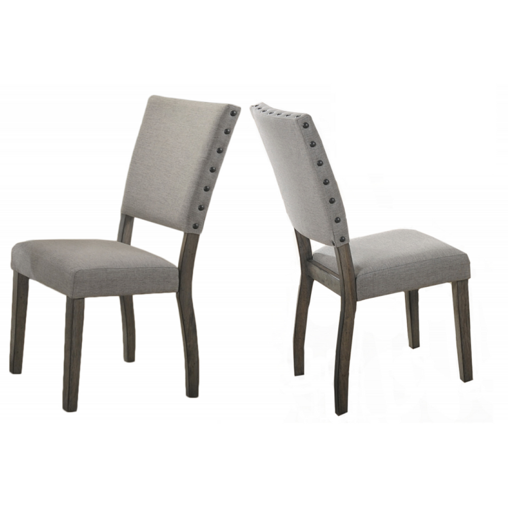 English Elm Antique Gray Fabric Dining Chair Set with Nailhead Trim and Tall Lumbar Back B011P423337