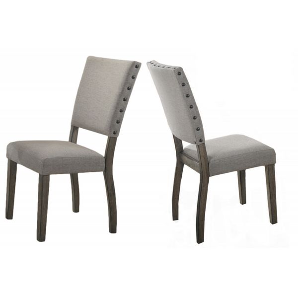 English Elm Antique Gray Fabric Dining Chair Set with Nailhead Trim and Tall Lumbar Back B011P423337