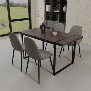 English Elm 59" Industrial Dining Set with Suede Chairs Matte Metal Base Mdf Table Seats Four Black+Grey W2189S00939