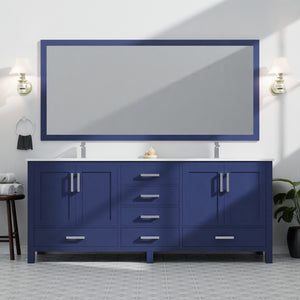 English Elm Navy Double Bath Vanity 84"W x 22"D with White Quartz Top, Soft-Close Drawers & Two Mirrors B2731S00853