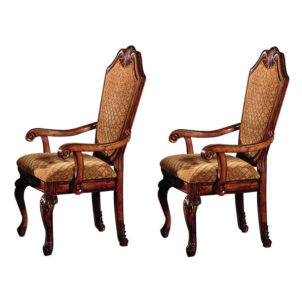 English Elm Beige Armless Upholstery Side Chair Set of 2 with Linen Padded Seat, Nailhead Trim & Dark Oak Legs Cherry B062P189082