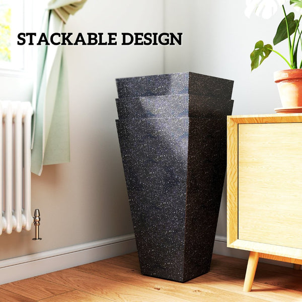 English Elm Outsunny Tall Marble Finish Plastic Planters Set of 3 Stackable Outdoor Tapered Pots W2225P485533