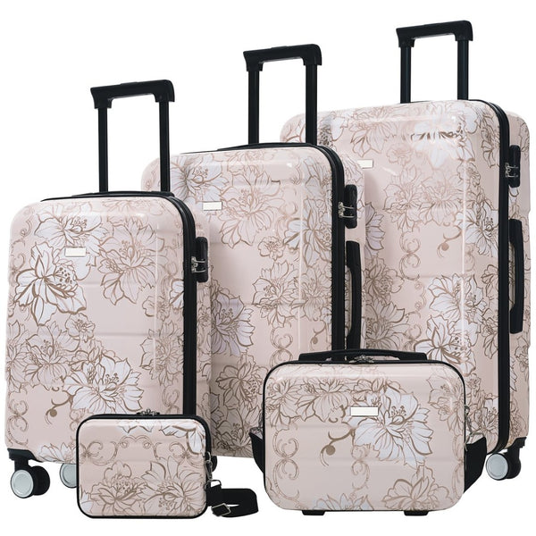 English Elm 6 Piece Hardshell Abs Travel Set with Spinner Wheels Combination Lock and Toiletry Bag Pink Flower N732P391160U