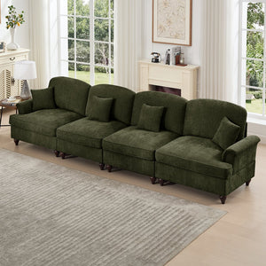 English Elm Elegant Mid Century Chenille 4-Seater Sofa With Flared Arms, Detachable Skirts & Plush Comfort W3041S00349