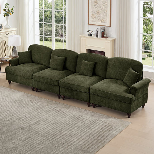English Elm Elegant Mid Century Chenille 4-Seater Sofa With Flared Arms, Detachable Skirts & Plush Comfort W3041S00349