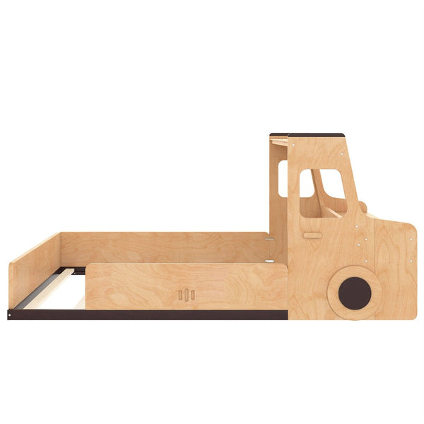 English Elm Full Size Car Shaped Kids Platform Bed with Storage Drawers Integrated Desk Pine Wood Natural W1580S00489