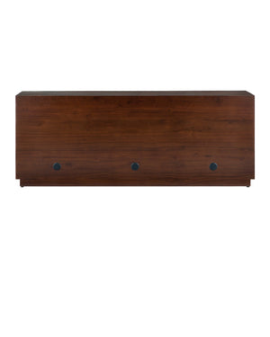 Currey & Company Jardin Credenza: Elegant Walnut Storage With Antique Brass Leaf Motifs For A Timeless Home Accent Brown Teak Wood ,Brass 3000-0324-currey-company