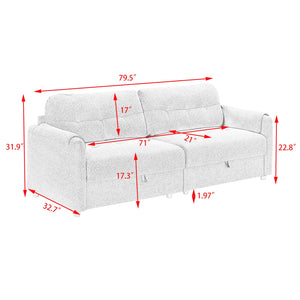 English Elm 79.50" Modern Teddy Cotton-Linen Sofa With Sleek Metal Legs & Trim - Stylish 3-Seater In Beige W3356S00028