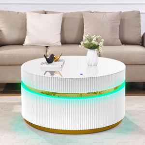English Elm Tivoli Round Glass Top Coffee Table with Led Glow Reeded Base and Gold Accent Detail B2749P413291