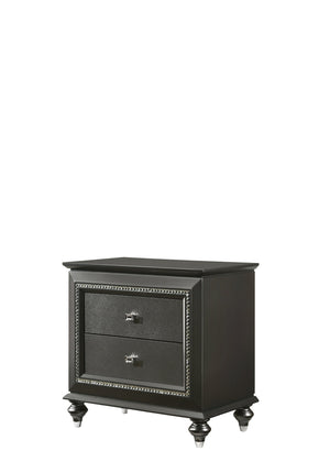 English Elm Kaitlyn Metallic Grey Nightstand with Crystal Trim, Felt-Lined Drawers & Dovetail Storage Elegance B2726P271936
