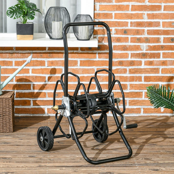 English Elm Outsunny Portable Garden Hose Reel Cart - Holds 98' Of 5/8" Hose, Durable, Easy To Maneuver, Black W2225P217241-GIGA