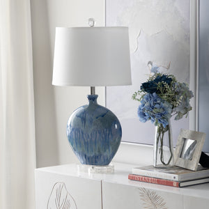 Crestview Collection Transitional Lyle Table Lamp - Ocean-inspired Ceramic Design With Crystal Base & White Linen Shade   Cvap2851