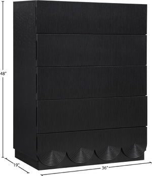 Meridian Furniture Scallop Fluted Oak Veneer Chest Art Deco Sculptural Dresser for Bedroom or Living Storage Black 334Black-CH