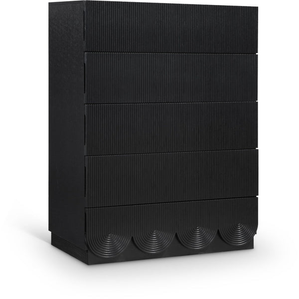Meridian Furniture Scallop Fluted Oak Veneer Chest Art Deco Sculptural Dresser for Bedroom or Living Storage Black 334Black-CH