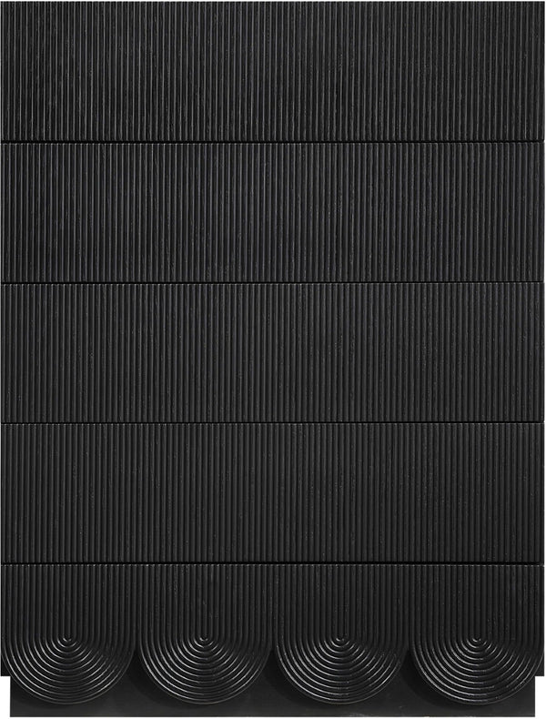 Meridian Furniture Scallop Fluted Oak Veneer Chest Art Deco Sculptural Dresser for Bedroom or Living Storage Black 334Black-CH
