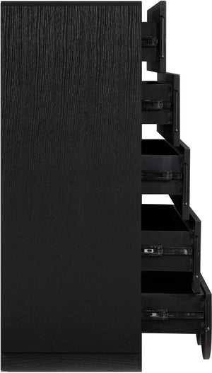 Meridian Furniture Scallop Fluted Oak Veneer Chest Art Deco Sculptural Dresser for Bedroom or Living Storage Black 334Black-CH