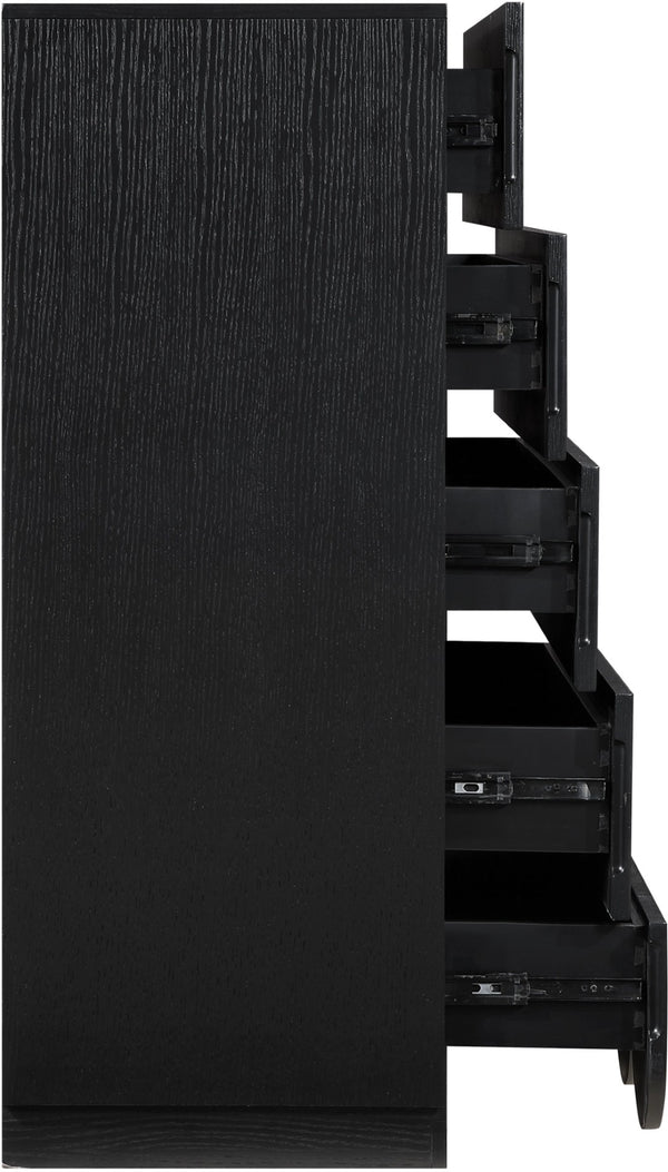 Meridian Furniture Scallop Fluted Oak Veneer Chest Art Deco Sculptural Dresser for Bedroom or Living Storage Black 334Black-CH