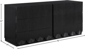 Meridian Furniture Scallop Art Deco Fluted Oak Veneer Dresser with Statement Style for Primary Bedroom Storage Black 334Black-D