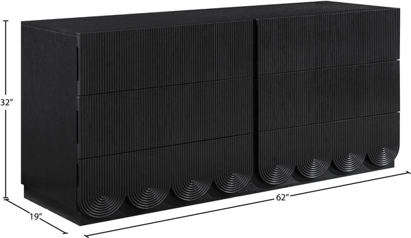 Meridian Furniture Scallop Art Deco Fluted Oak Veneer Dresser with Statement Style for Primary Bedroom Storage Black 334Black-D