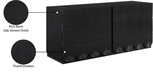 Meridian Furniture Scallop Art Deco Fluted Oak Veneer Dresser with Statement Style for Primary Bedroom Storage Black 334Black-D