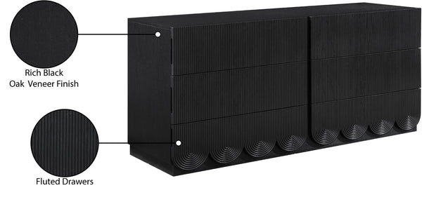Meridian Furniture Scallop Art Deco Fluted Oak Veneer Dresser with Statement Style for Primary Bedroom Storage Black 334Black-D