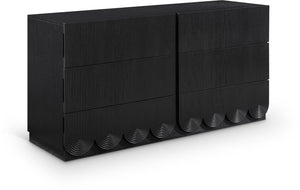 Meridian Furniture Scallop Art Deco Fluted Oak Veneer Dresser with Statement Style for Primary Bedroom Storage Black 334Black-D