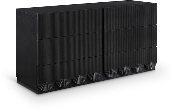 Meridian Furniture Scallop Art Deco Fluted Oak Veneer Dresser with Statement Style for Primary Bedroom Storage Black 334Black-D