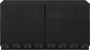 Meridian Furniture Scallop Art Deco Fluted Oak Veneer Dresser with Statement Style for Primary Bedroom Storage Black 334Black-D
