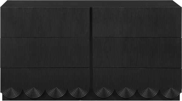 Meridian Furniture Scallop Art Deco Fluted Oak Veneer Dresser with Statement Style for Primary Bedroom Storage Black 334Black-D