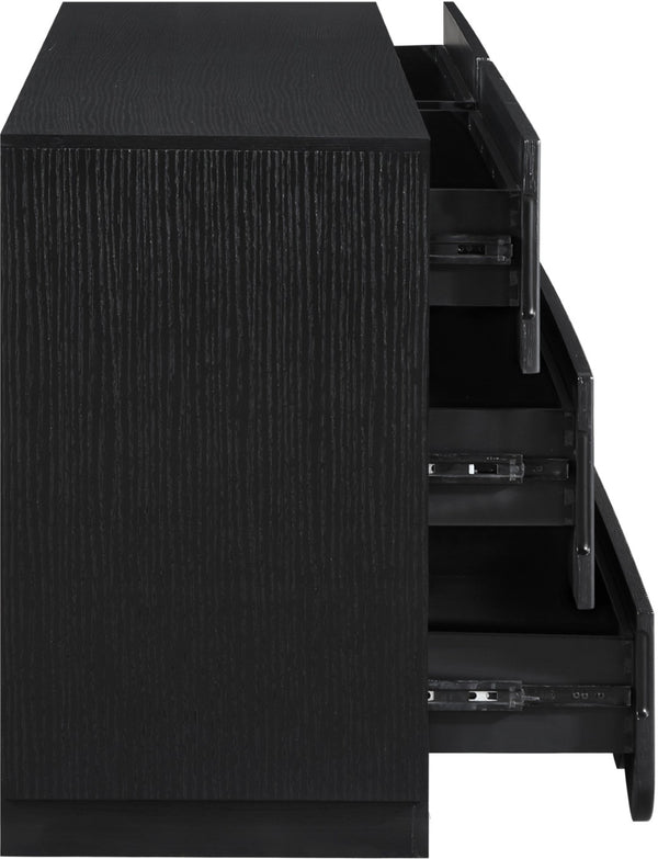 Meridian Furniture Scallop Art Deco Fluted Oak Veneer Dresser with Statement Style for Primary Bedroom Storage Black 334Black-D