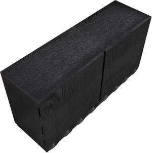 Meridian Furniture Scallop Art Deco Fluted Oak Veneer Dresser with Statement Style for Primary Bedroom Storage Black 334Black-D