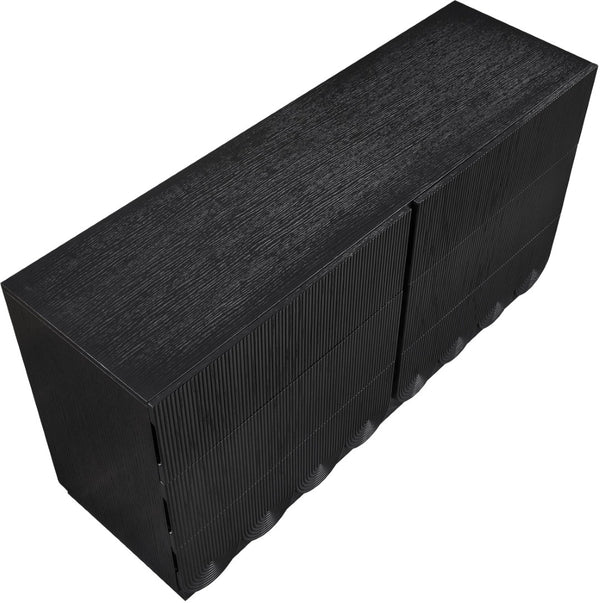Meridian Furniture Scallop Art Deco Fluted Oak Veneer Dresser with Statement Style for Primary Bedroom Storage Black 334Black-D