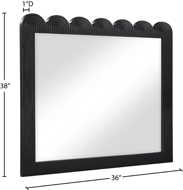 Meridian Furniture Scallop Oak Veneer Wall Mirror with Art Deco Fluted Frame for Bedroom or Living Room Decor Black 334Black-M