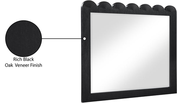 Meridian Furniture Scallop Oak Veneer Wall Mirror with Art Deco Fluted Frame for Bedroom or Living Room Decor Black 334Black-M