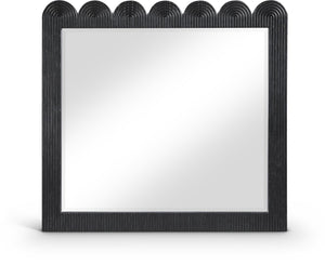 Meridian Furniture Scallop Oak Veneer Wall Mirror with Art Deco Fluted Frame for Bedroom or Living Room Decor Black 334Black-M