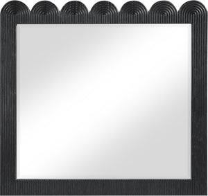 Meridian Furniture Scallop Oak Veneer Wall Mirror with Art Deco Fluted Frame for Bedroom or Living Room Decor Black 334Black-M
