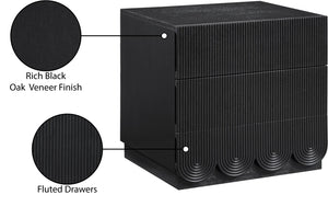 Meridian Furniture Scallop Art Deco Oak Veneer Nightstand with Fluted Drawer Fronts for Stylish Bedroom Decor Black 334Black-NS