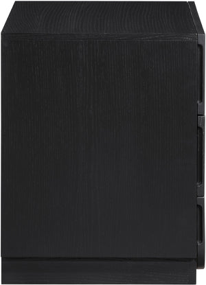 Meridian Furniture Scallop Art Deco Oak Veneer Nightstand with Fluted Drawer Fronts for Stylish Bedroom Decor Black 334Black-NS