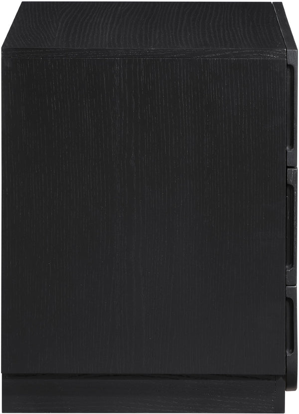 Meridian Furniture Scallop Art Deco Oak Veneer Nightstand with Fluted Drawer Fronts for Stylish Bedroom Decor Black 334Black-NS