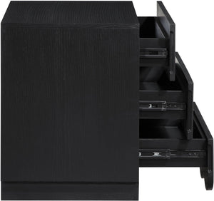 Meridian Furniture Scallop Art Deco Oak Veneer Nightstand with Fluted Drawer Fronts for Stylish Bedroom Decor Black 334Black-NS