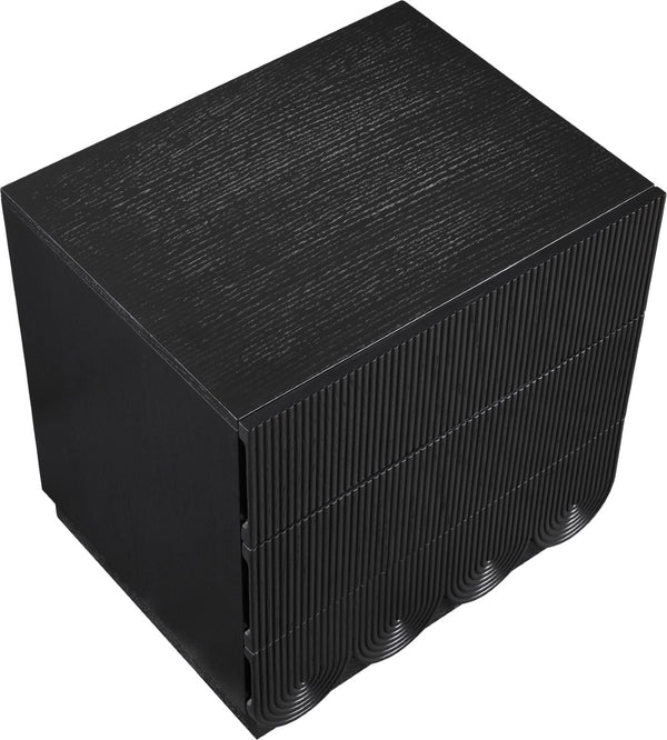 Meridian Furniture Scallop Art Deco Oak Veneer Nightstand with Fluted Drawer Fronts for Stylish Bedroom Decor Black 334Black-NS