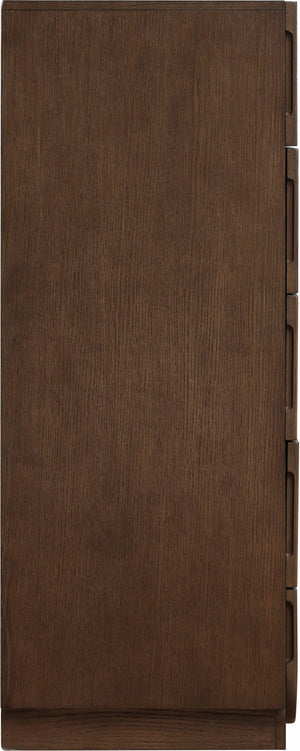 Meridian Furniture Scallop Fluted Oak Veneer Chest Art Deco Sculptural Dresser for Bedroom or Living Storage Brown 334Brown-CH