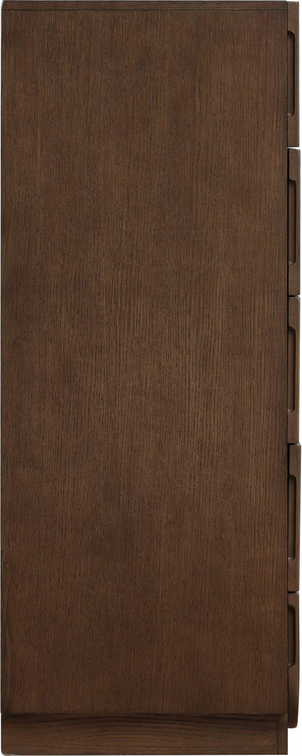 Meridian Furniture Scallop Fluted Oak Veneer Chest Art Deco Sculptural Dresser for Bedroom or Living Storage Brown 334Brown-CH
